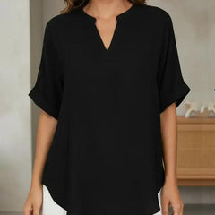 Linnea | Relaxed Fit Linen Blouse – Black