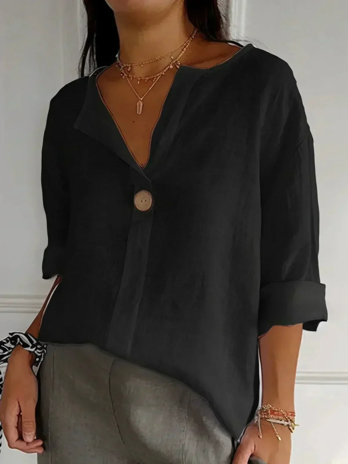 Juniper | Women's Casual V-Neck Blouse – Black
