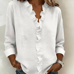 Etta | Ruffle Blouse with V-Neck – White