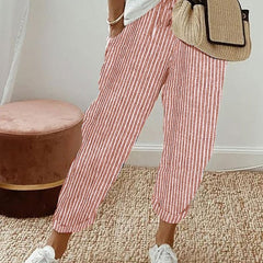 Elsie | Women's Flowing Pants with Elastic Waist – Red Stripe