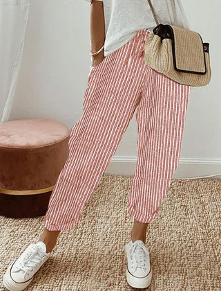 Elsie | Women's Flowing Pants with Elastic Waist – Red Stripe