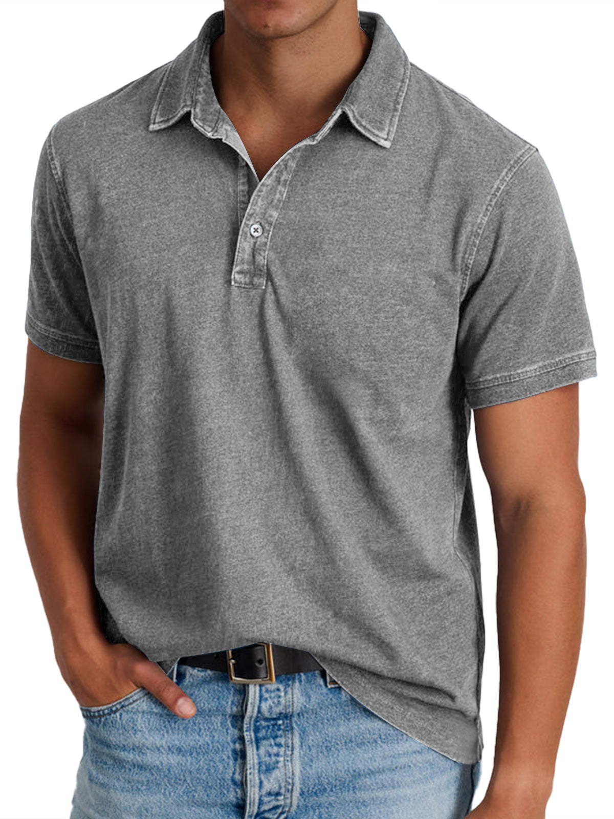 Harvey | Men's Classic Polo with Button Placket – Grey