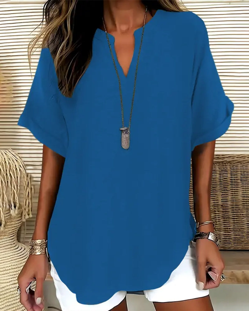 Linnea | Relaxed Fit Linen Blouse – Blue