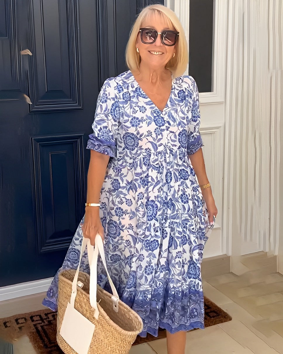 Henrietta | Floral A-Line Dress with Deep V-Neck