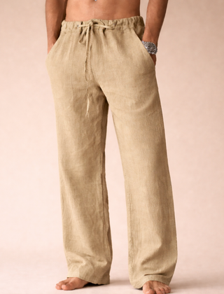 Lorcan | Straight Leg Linen Pants with Drawstring Waist – Khaki