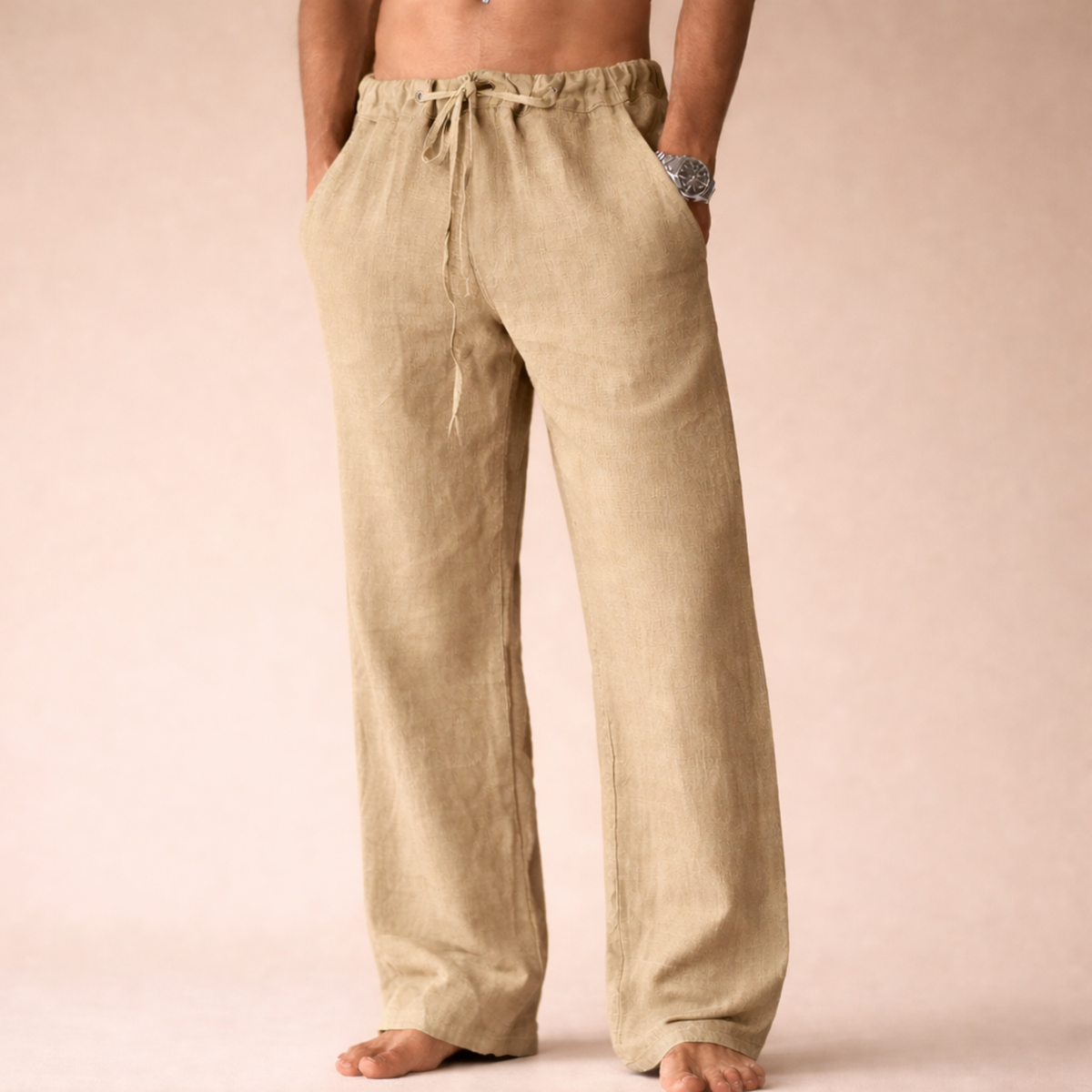 Lorcan | Straight Leg Linen Pants with Drawstring Waist – Khaki