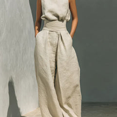 Rue | Minimalist Sleeveless Linen Set – Khaki