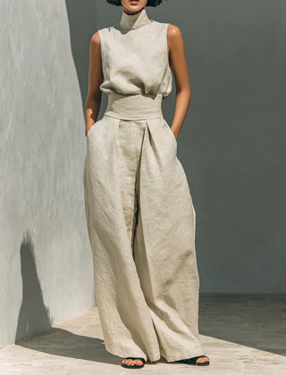Rue | Minimalist Sleeveless Linen Set – Khaki