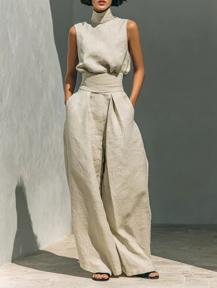 Rue | Minimalist Sleeveless Linen Set – Khaki
