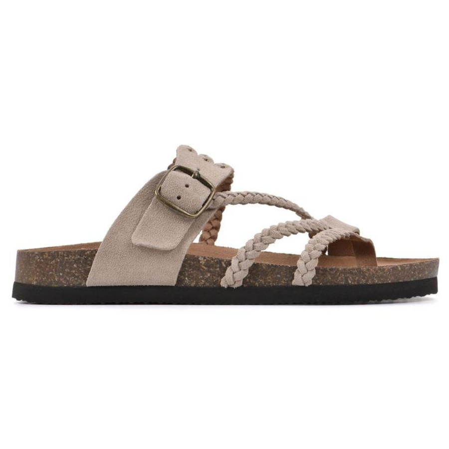 Clarabel | Braided Strap Cork Sandals with Buckle – Beige