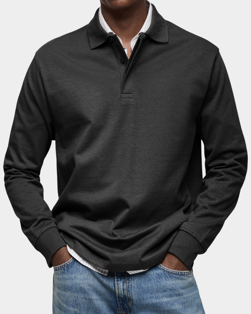 Angus | Classic Long Sleeve Polo – Black