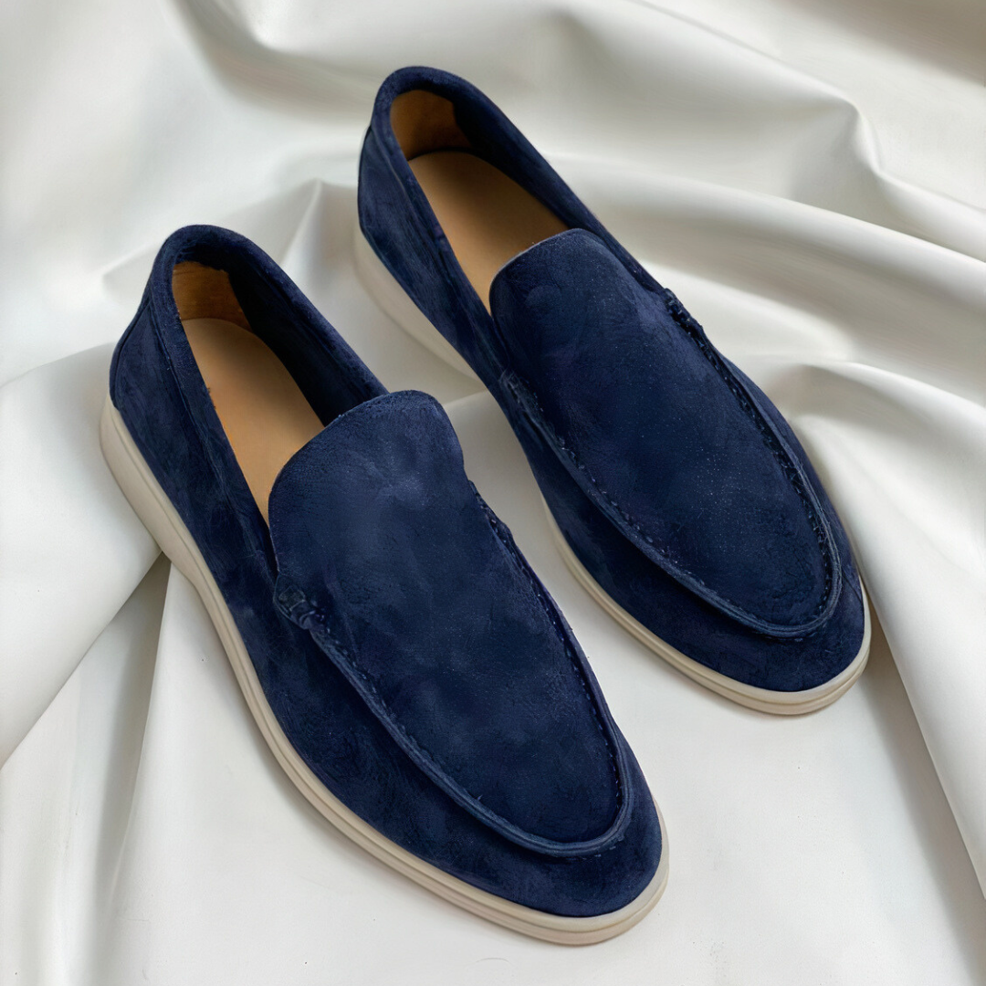 Ronan | Vintage Style Leather-Look Loafers – Dark Blue