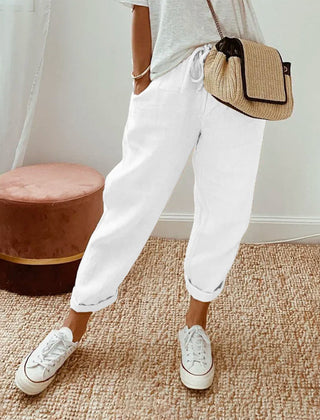 Elsie | Women's Flowing Pants with Elastic Waist – White