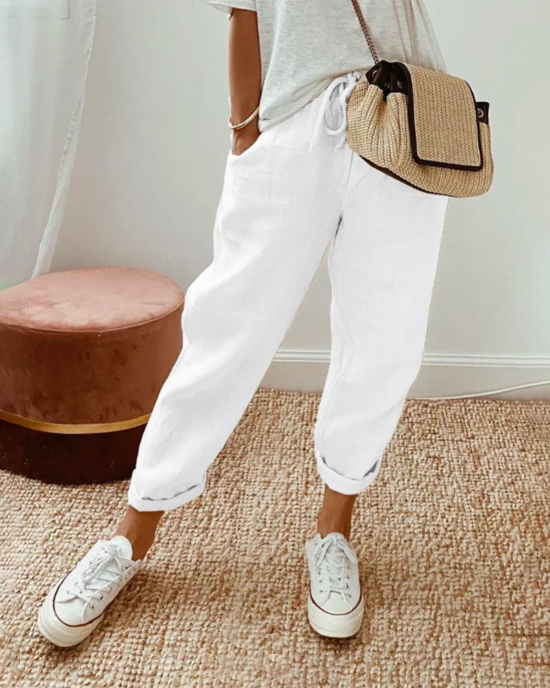 Elsie | Women's Flowing Pants with Elastic Waist – White