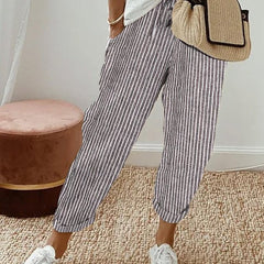 Elsie | Women's Flowing Pants with Elastic Waist – Grey Stripe