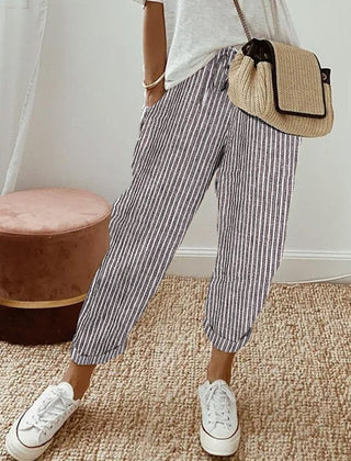 Elsie | Women's Flowing Pants with Elastic Waist – Grey Stripe