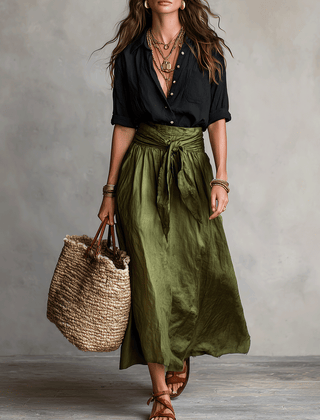 Quincey | Boho Skirt and Top Set – Black
