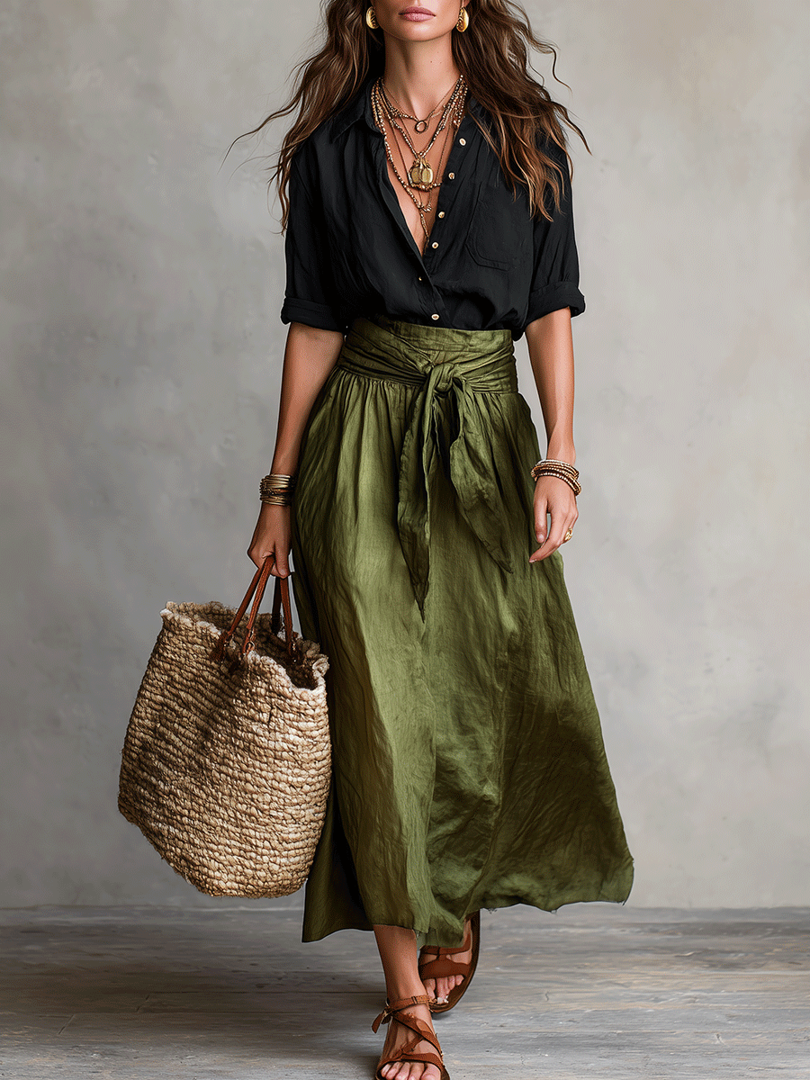 Quincey | Boho Skirt and Top Set – Black