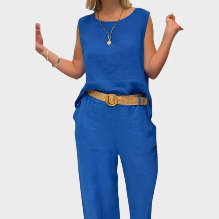 Saskia | Boho Two Piece Set in Natural Tones – Dark Blue