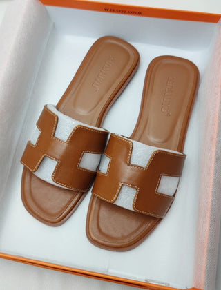 Primrose | Leather H-Strap Slip-On Sandals – Brown