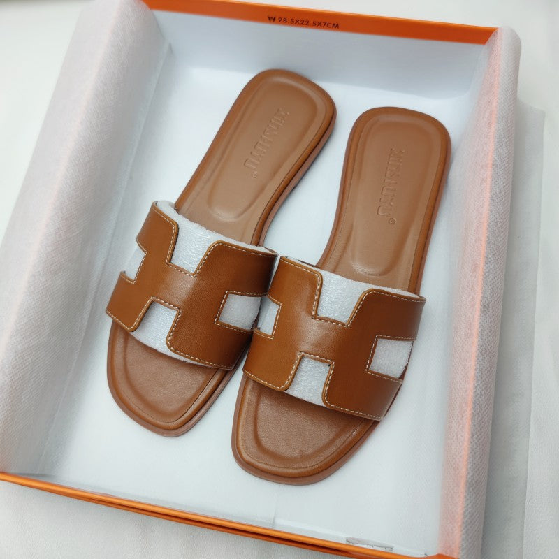 Primrose | Leather H-Strap Slip-On Sandals – Brown