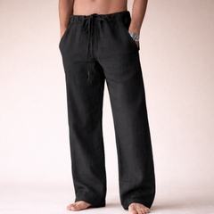 Lorcan | Straight Leg Linen Pants with Drawstring Waist – Black