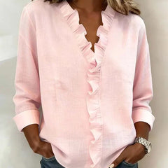 Etta | Ruffle Blouse with V-Neck – Pink