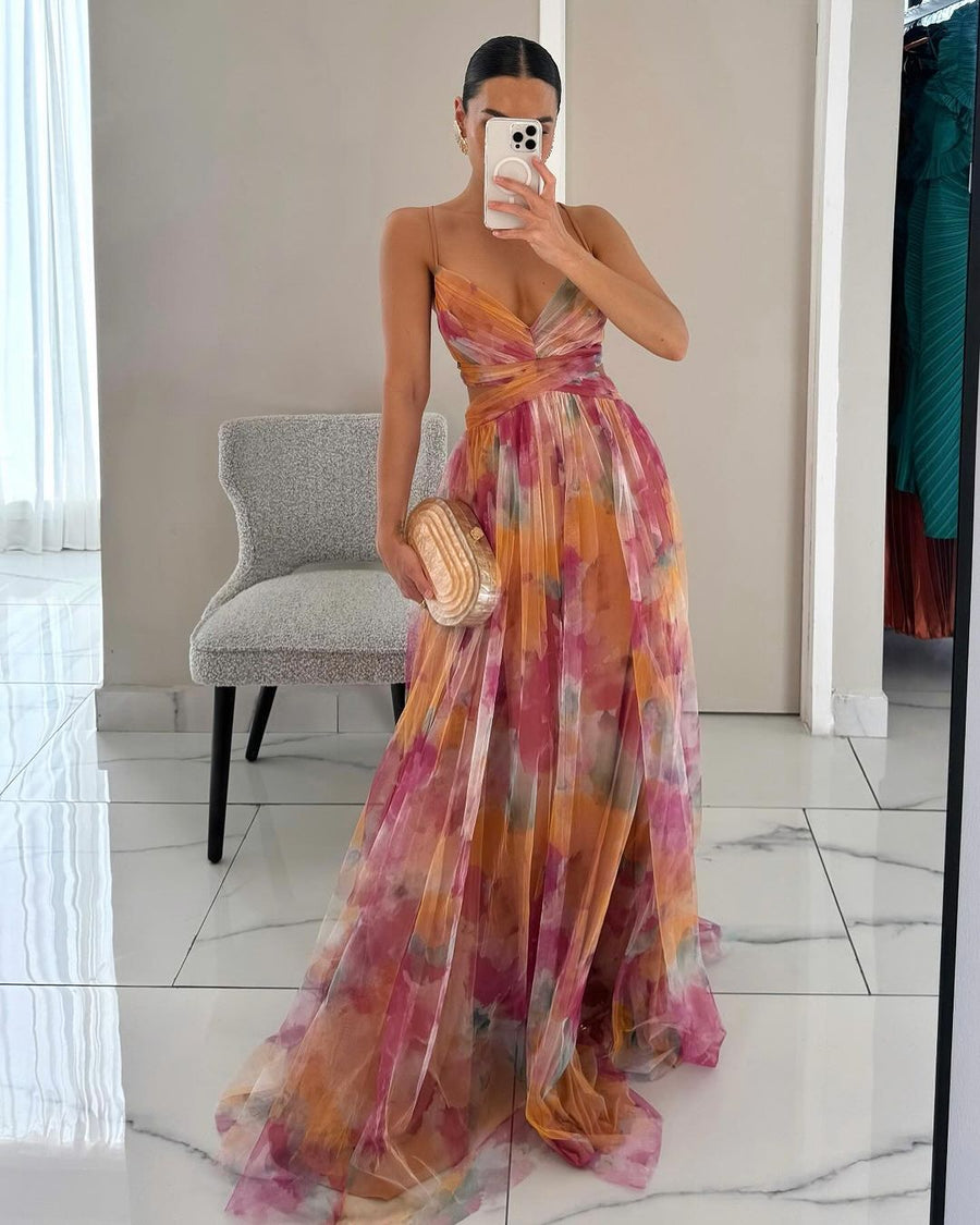 Evangeline | Floral Print Maxi Dress – Orange