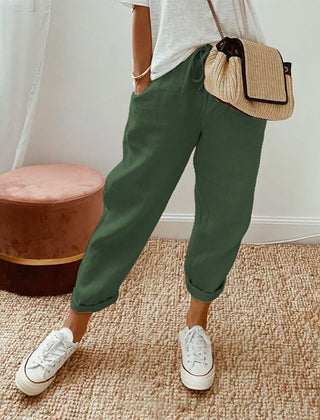 Elsie | Women's Flowing Pants with Elastic Waist – Green