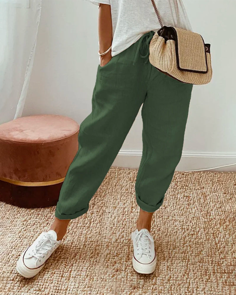 Elsie | Women's Flowing Pants with Elastic Waist – Green