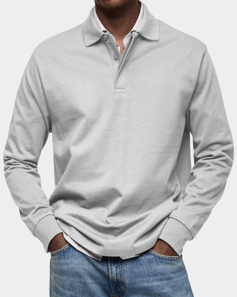 Angus | Classic Long Sleeve Polo – White