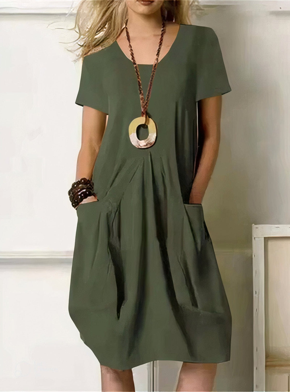Junia | Casual Flow Dress with Pockets – Green