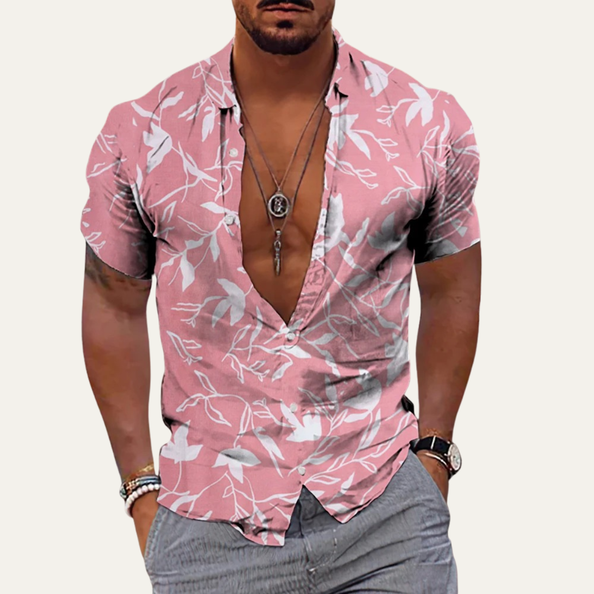 Flinn | Men's Soft Hawaiian Floral Shirt for Holidays – Soft Pink