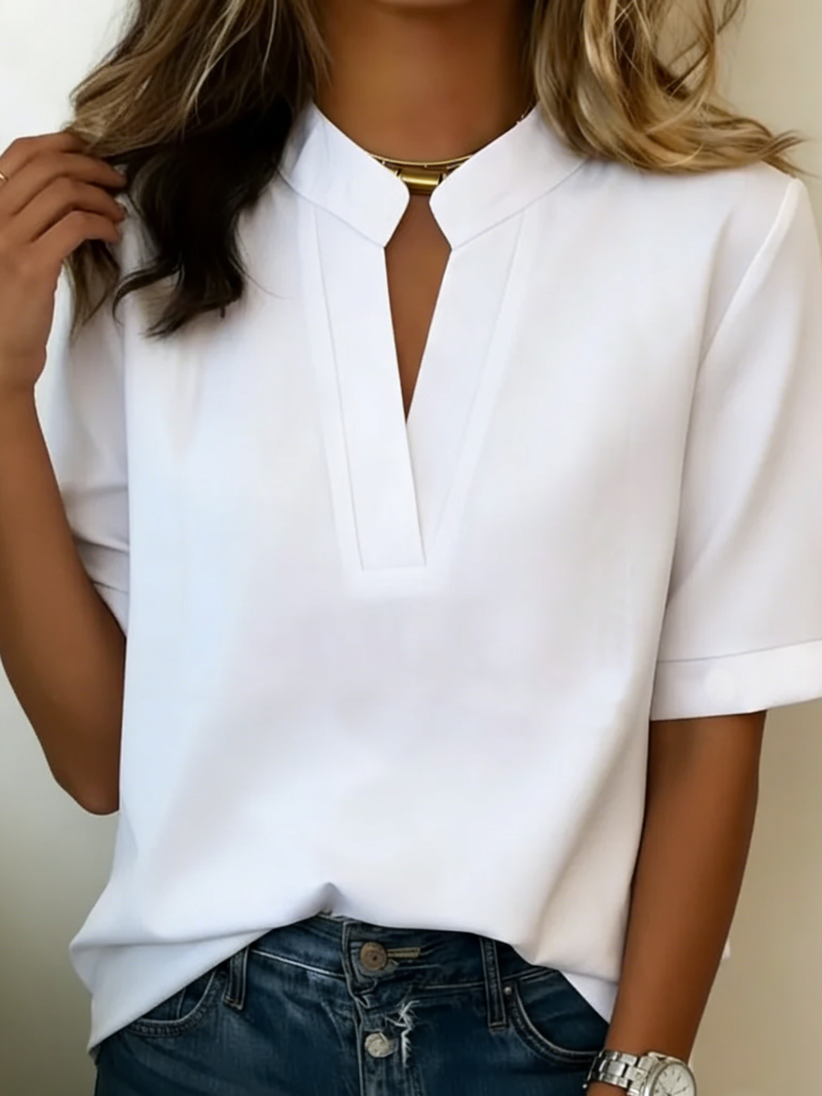 Josie | Women's Short Sleeve V-Neck Blouse – White