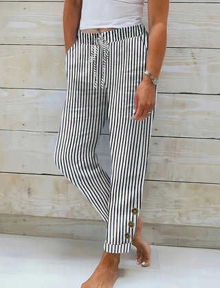 Isla | Women's Striped Pants with Flowing Fit – Black