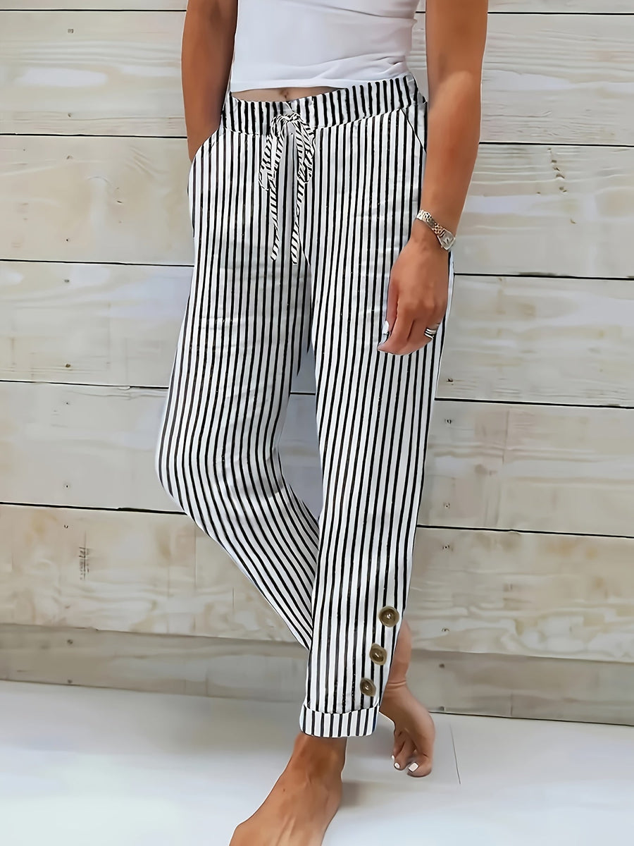 Isla | Women's Striped Pants with Flowing Fit – Black