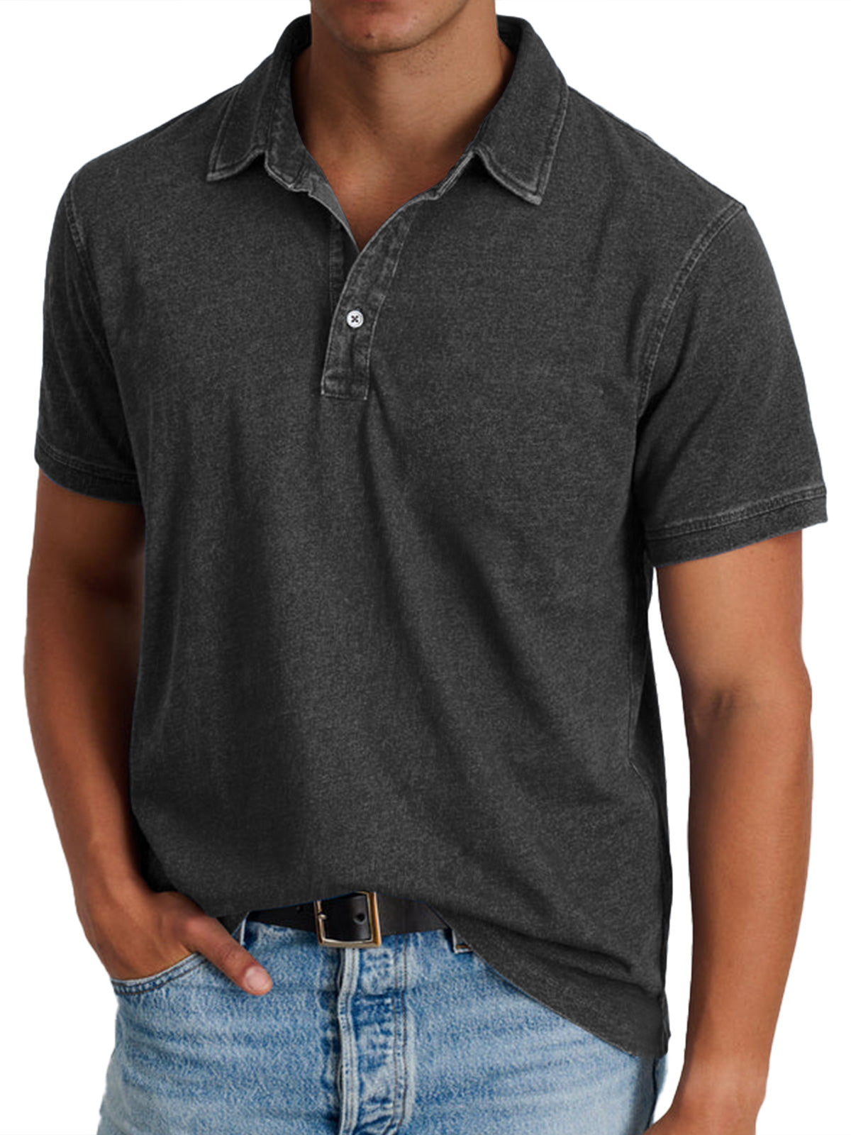 Harvey | Men's Classic Polo with Button Placket – Black