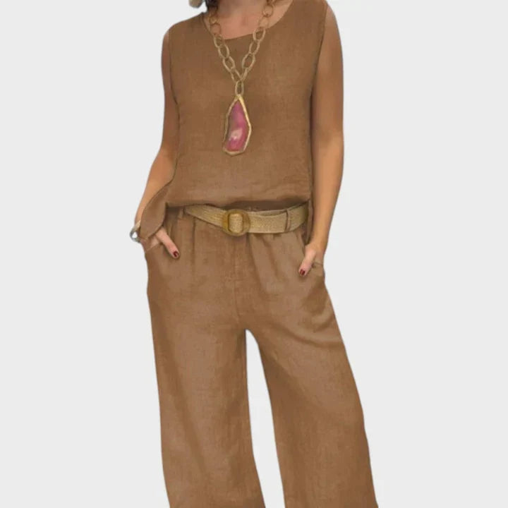 Saskia | Boho Two Piece Set in Natural Tones – Light Brown