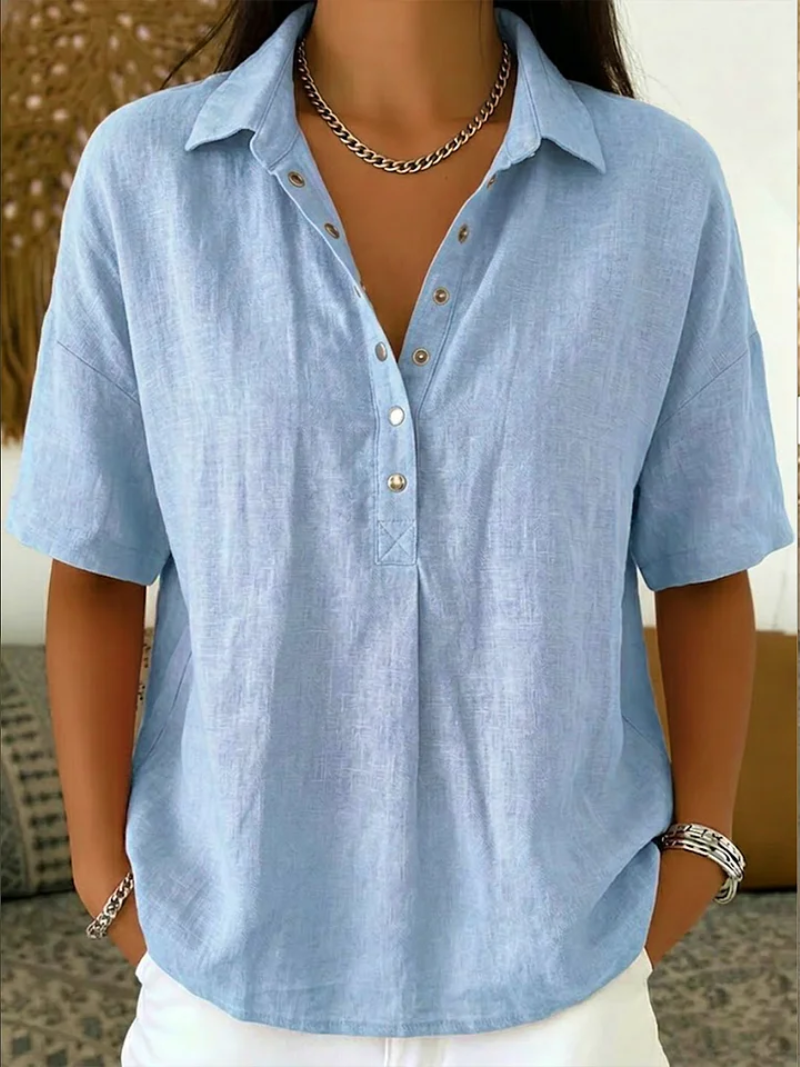 Daphne | Elegant Short Sleeve Blouse – Light Blue