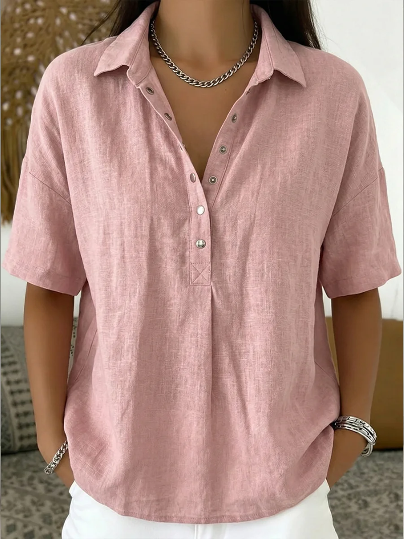 Daphne | Elegant Short Sleeve Blouse – Pink