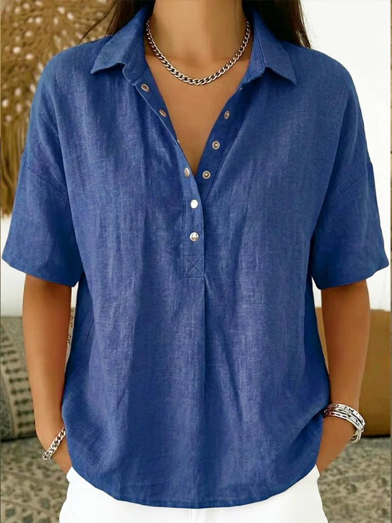 Daphne | Elegant Short Sleeve Blouse – Blue