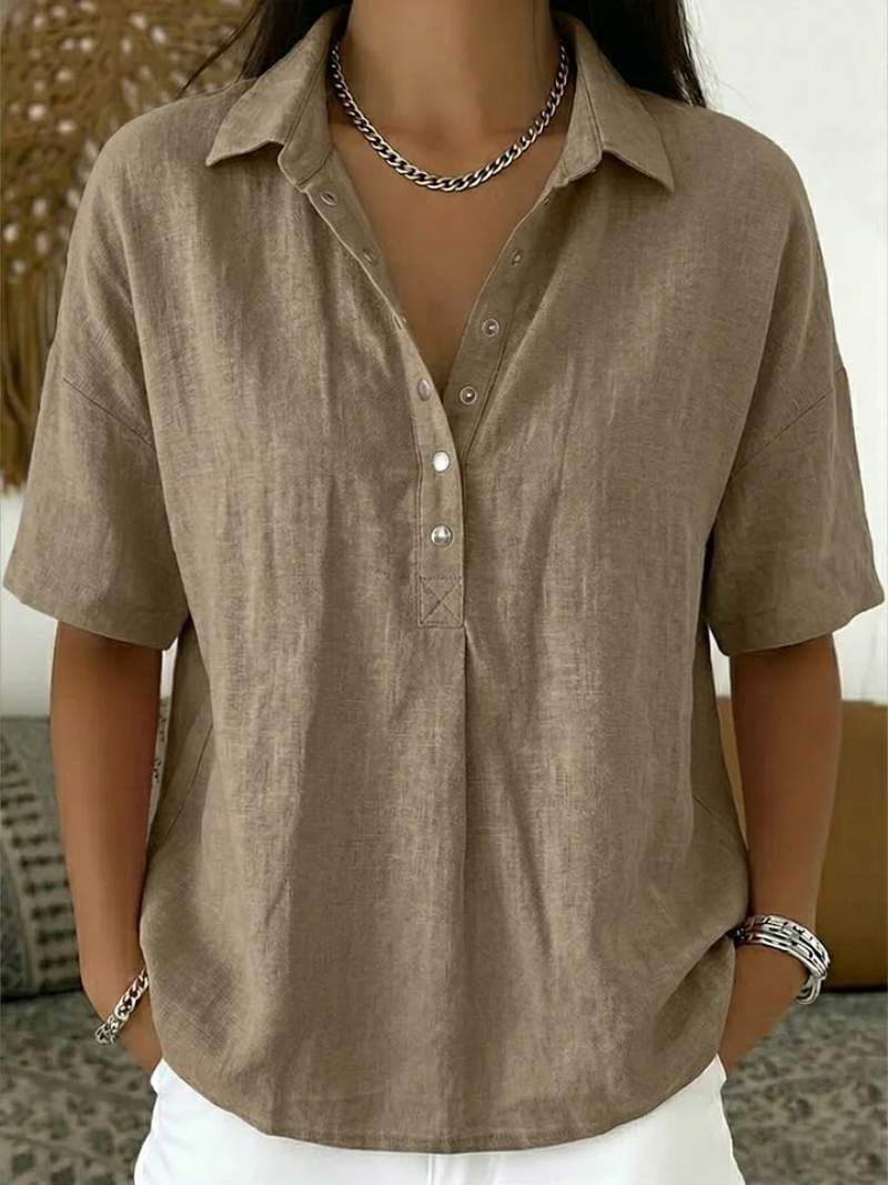Daphne | Elegant Short Sleeve Blouse – Khaki