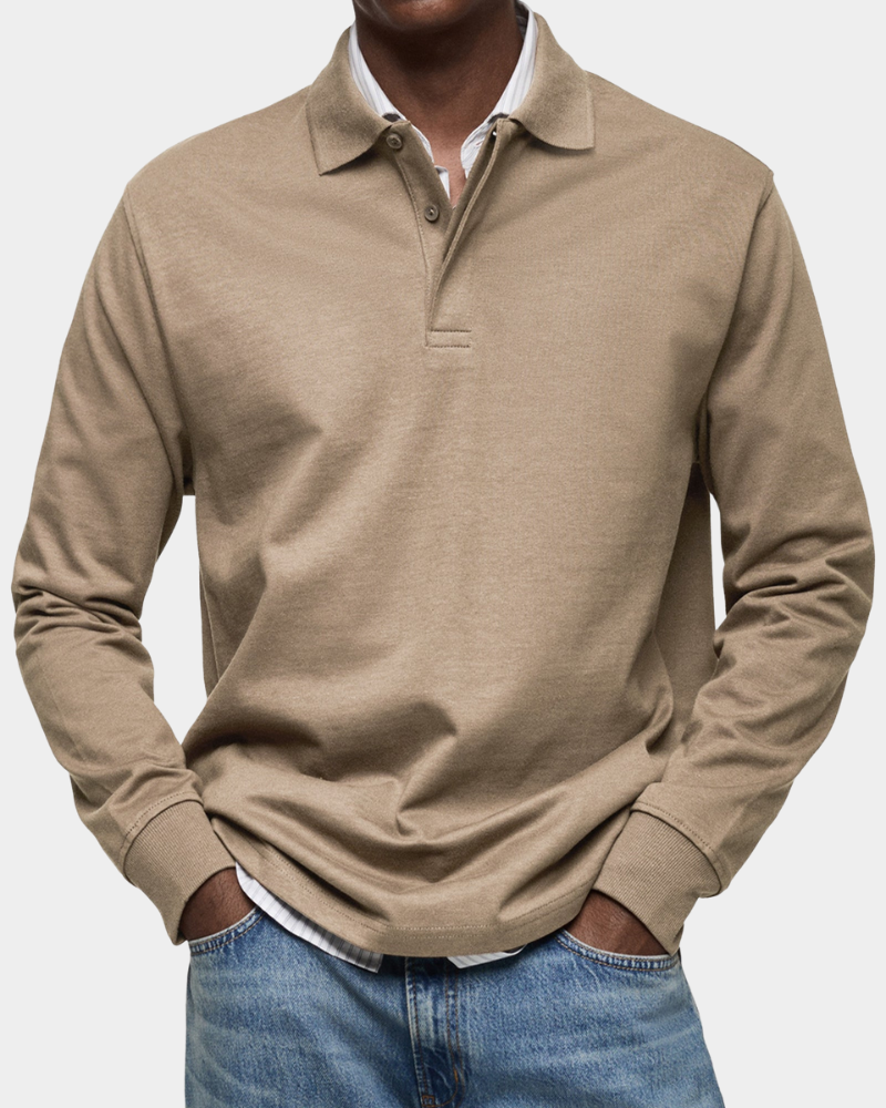 Angus | Classic Long Sleeve Polo – Khaki