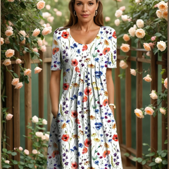 Rosabel | Elegant Floral Dress with Soft Coverage – Red Floral
