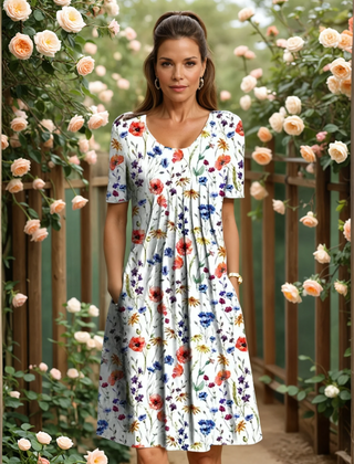 Rosabel | Elegant Floral Dress with Soft Coverage – Red Floral