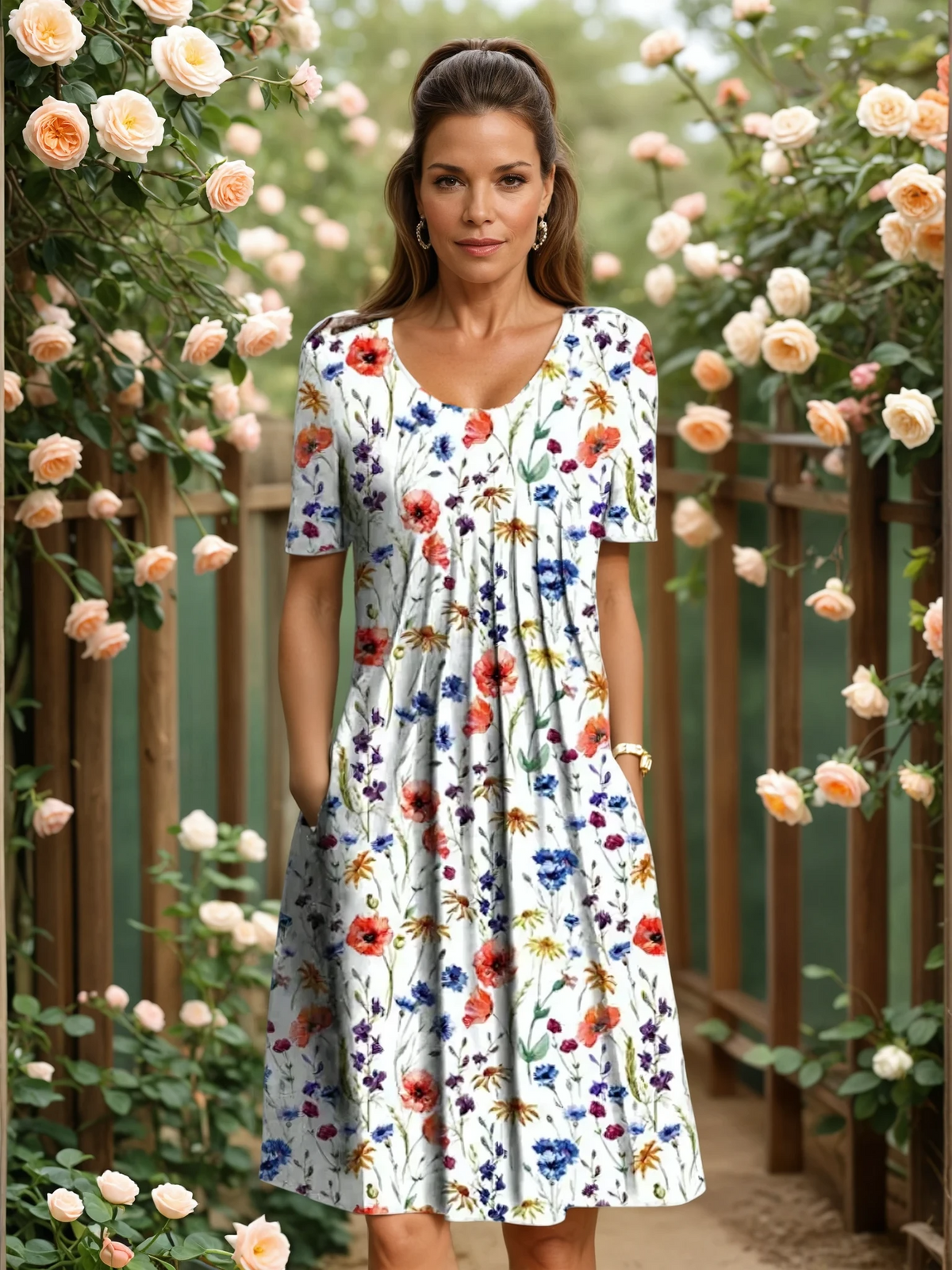 Rosabel | Elegant Floral Dress with Soft Coverage – Red Floral