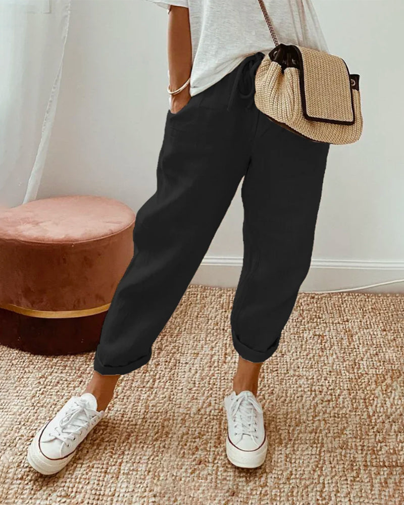 Elsie | Women's Flowing Pants with Elastic Waist – Black