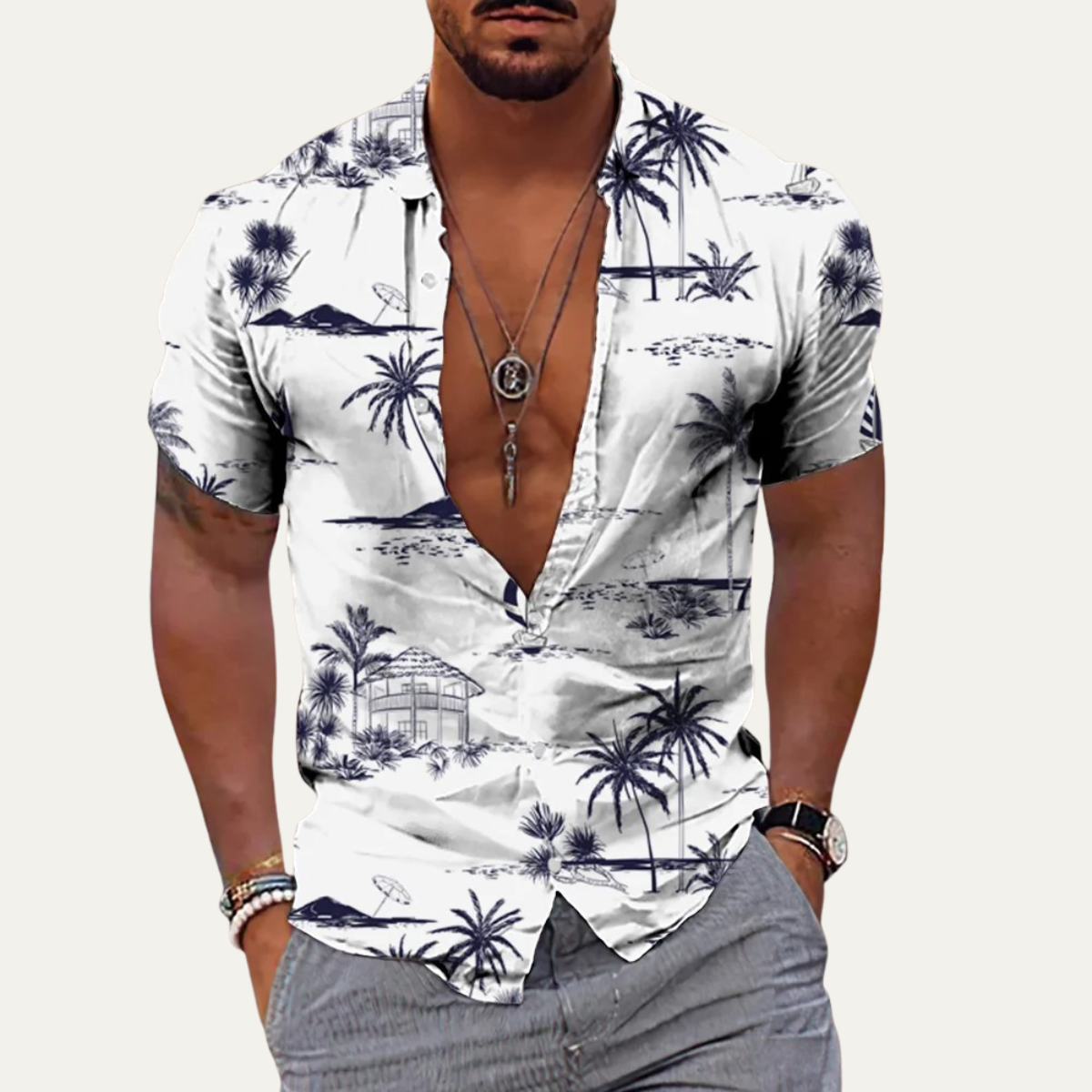 Flinn | Men's Soft Hawaiian Floral Shirt for Holidays – White