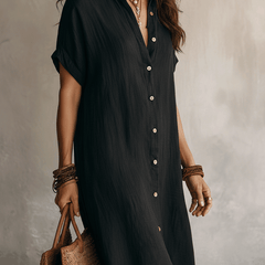 Sabine | Button Front Linen Midi Dress