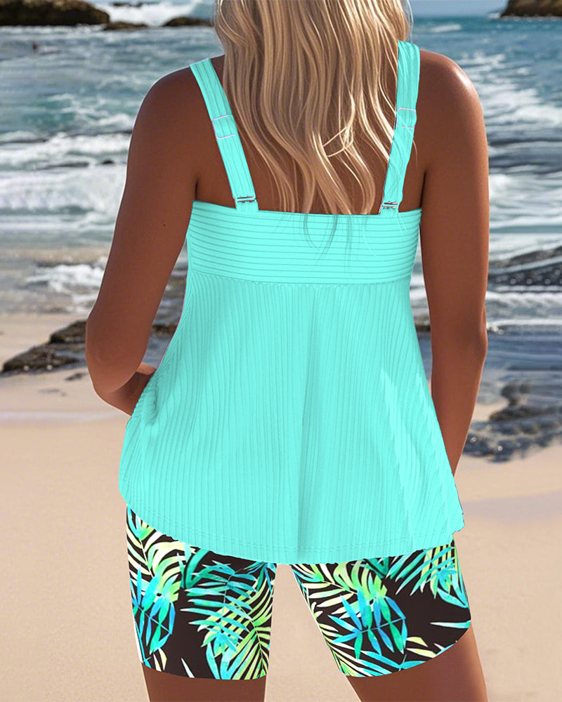 Maisie | Striped Tankini Set with Printed Shorts